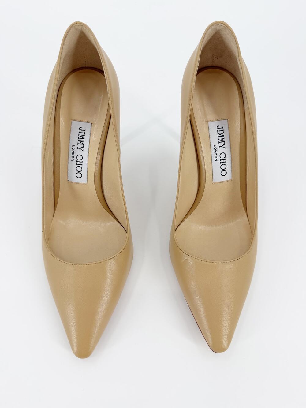 Jimmy Choo Romy 100 Nude Kid Leather Pointed Toe Pumps Classic Stiletto Box 37.5
